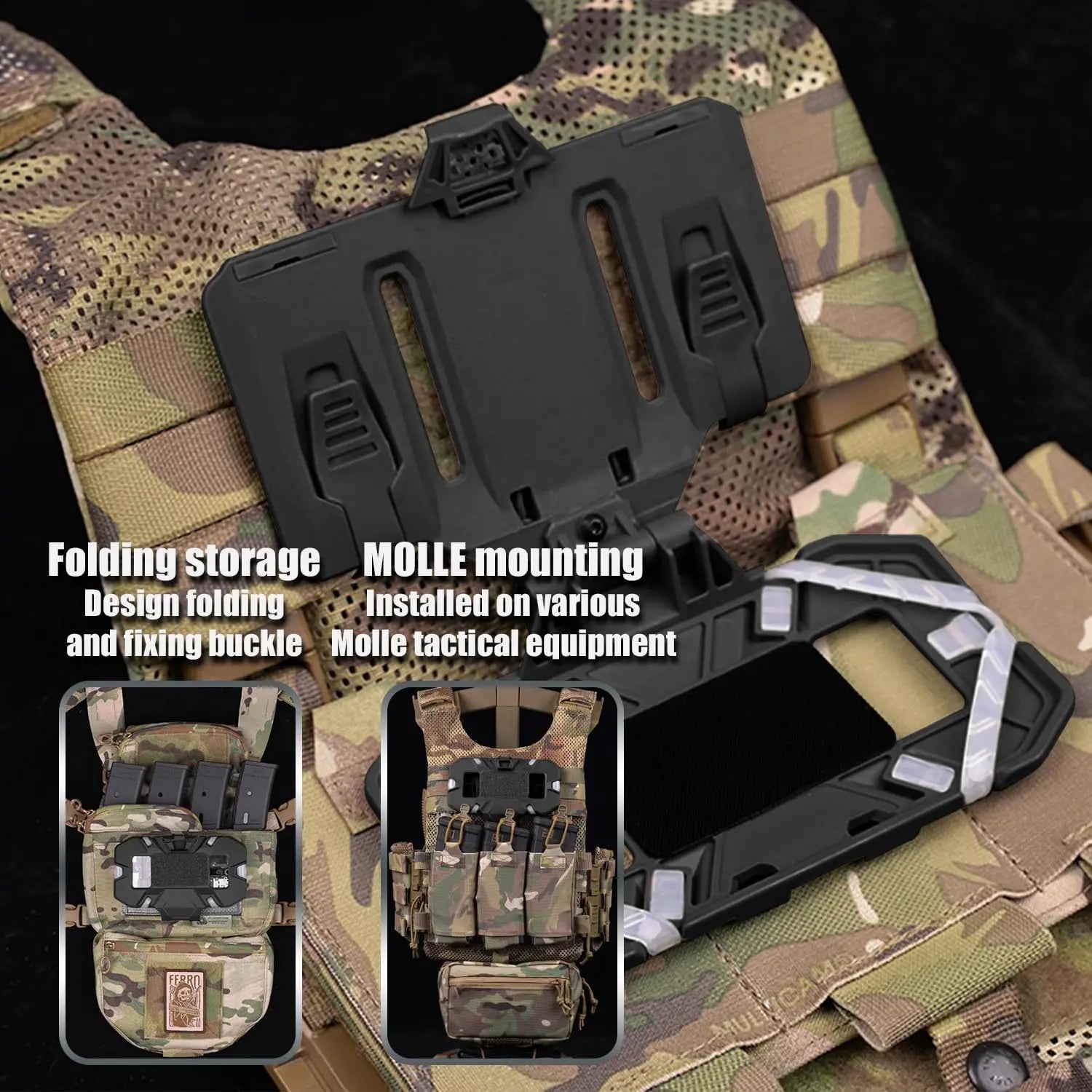 Soporte táctico para teléfono MOLLE, tablero de navegación plegable, equipo de sujeción para teléfono móvil, accesorios para chaleco de caza Airsoft