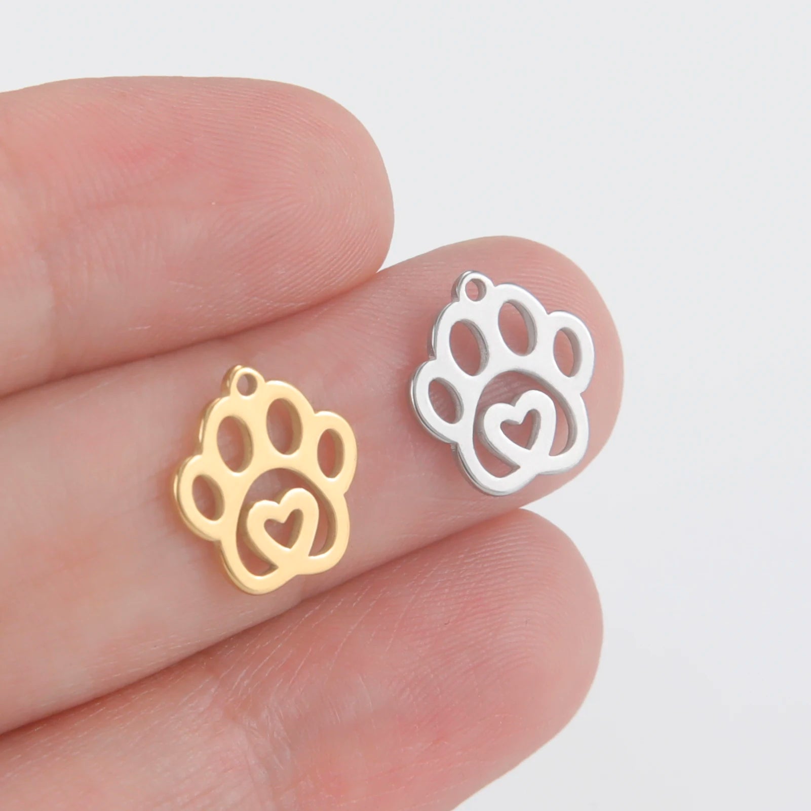 Cazador-abalorios de acero inoxidable con huella de pata de perro y gato, para hacer joyería DIY, bonito colgante de Animal para pulsera, pendientes y collar