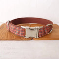 Collar personalizado para perro, Correa con grabado gratis, etiqueta de nombre de identificación, accesorio para mascota, Collar para cachorro a cuadros rojo y marrón