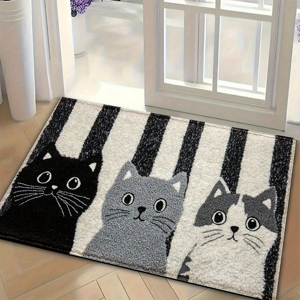 VIKAMA Alfombra de suelo de gato a rayas de dibujos animados, suave, antideslizante, para puerta de entrada, baño, interior, alfombra decorativa para el hogar 2025