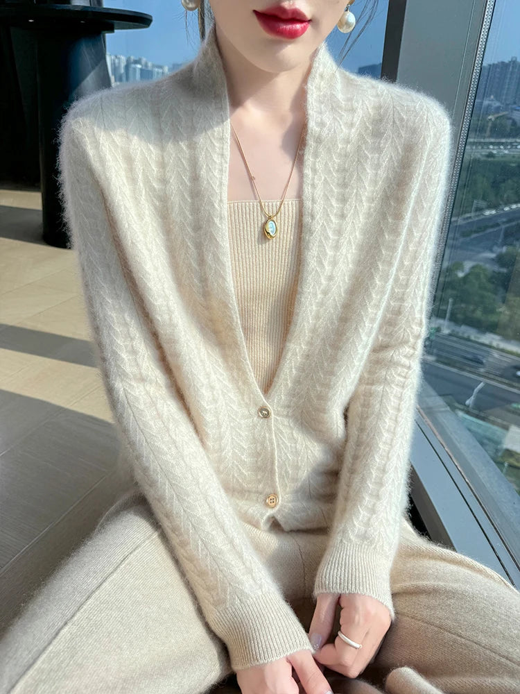 Cárdigan con cuello de bufanda para mujer, Tops, Otoño Invierno, nuevo suéter elegante de lana merina de 100%, suéter de lana elegante para mujer, blusa suave elegante