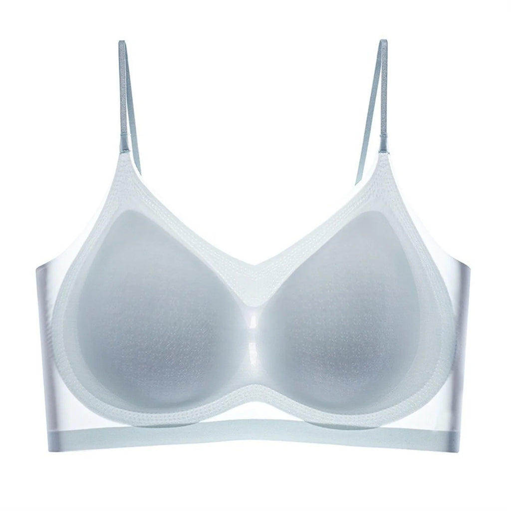 Sujetador superior de seda de hielo transpirable ultrafino para mujer, chaleco Halter con espalda sin costuras, sujetador envolvente, pecho pequeño juntos