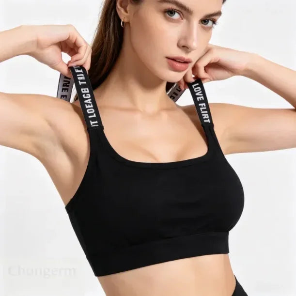 Ropa Interior Deportiva para Mujer, Top Corto sin Costuras para Yoga y Fitness, con Tirantes Anchos con Letras, Cómodo para Entrenamiento, sin Varillas