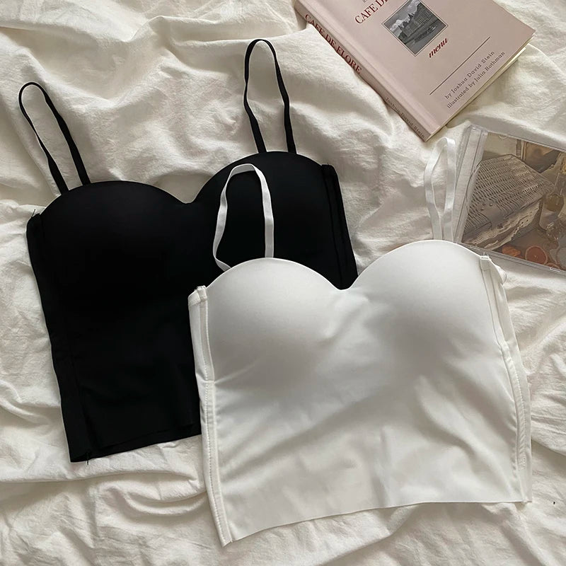 Aishang-Chaleco fino de seda helada para mujer, camisola con espalda francesa, copa fija integrada, ropa exterior, pecho envolvente de especias