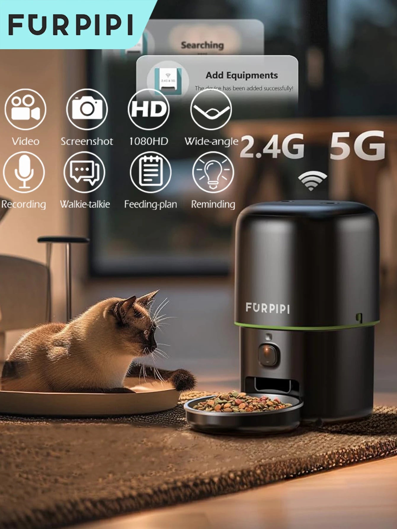 Alimentador automático para gatos, cámara inteligente para mascotas, dispensador de comida para gatos, 2,4G/5GWiFi, Control por aplicación Tuya, alimentador automático para accesorios para perros y gatos