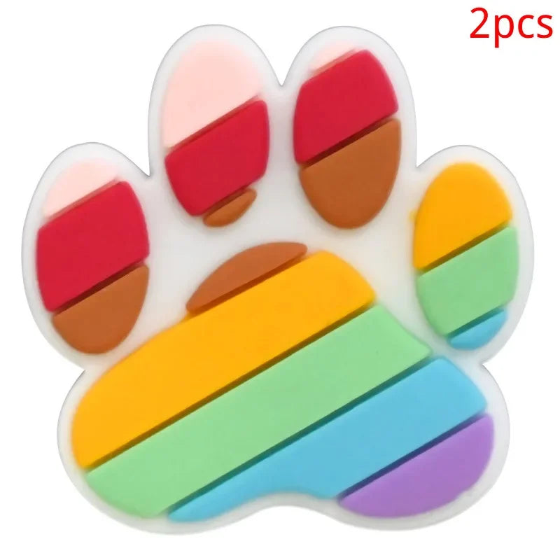 Bonita huella de pata de perro de dibujos animados, 2 uds., hebillas de PVC para zapatos, dijes, accesorios, decoraciones para zuecos, pulseras de zapatillas, regalo de fiesta DIY para niños
