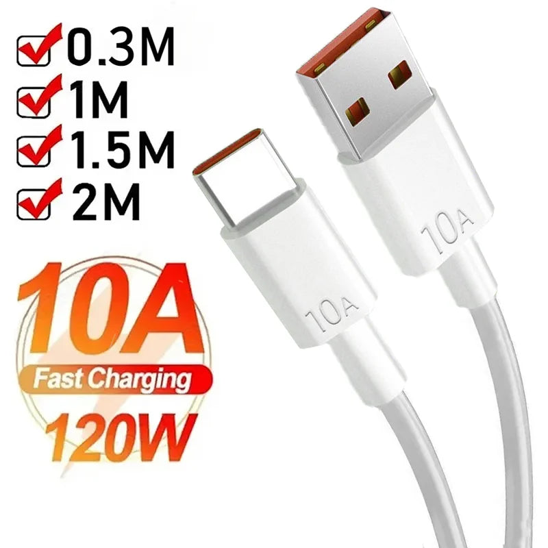 Cable Android 120W 10A USB a tipo C Cable de carga súper rápido para Huawei P40 Honor Cable de datos para Xiaomi Redmi 0,3/1M/1,5 M/2M