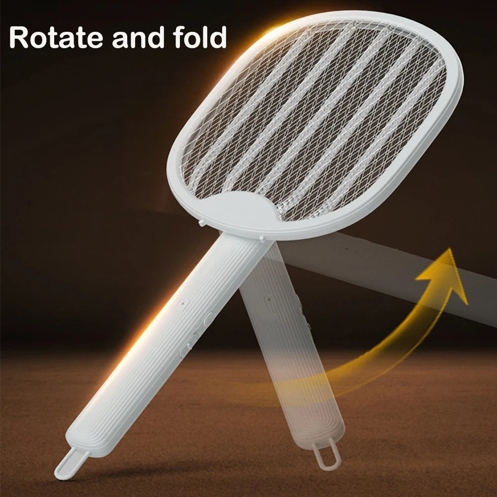 Matamosquitos eléctrico plegable de 3000V, trampa para moscas recargable por USB, matamoscas, raqueta, mata insectos con luz UV, Exterminador de insectos