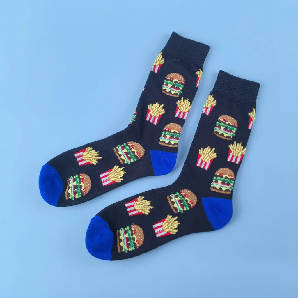 1 par Unisex divertido estilo AB tomate Ketchup French Fry impreso calcetines a media pantorrilla traje en todas las estaciones