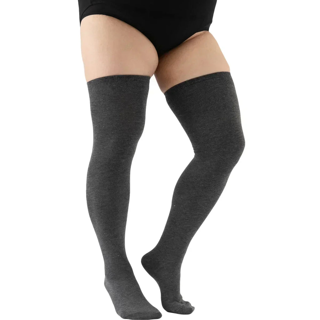 Calcetines largos a rayas blancas y negras, medias altas hasta el muslo elásticas por encima de la rodilla de talla grande, calentadores de piernas para Otoño e Invierno para mujeres de gran tamaño XL