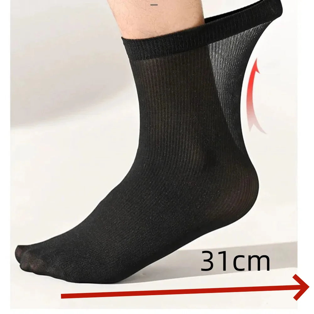 10 pares de calcetines de seda de hielo para hombre, calcetines ultrafinos de verano y primavera, calcetines de negocios sólidos, calcetines suaves transpirables, calcetines tobilleros de fibra de bambú