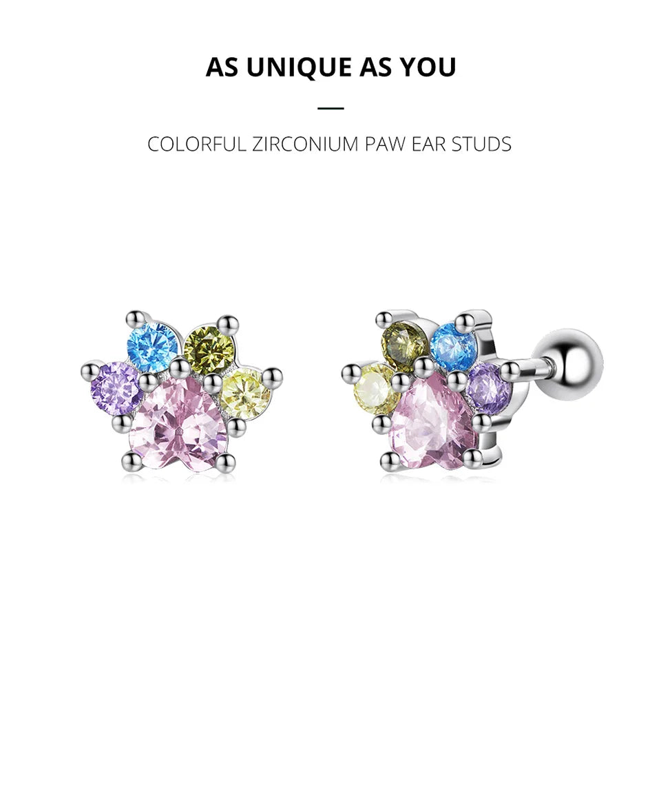WOSTU-pendientes de plata de ley 925 con diseño de animales y patas bonitas de arcoíris para mujer, aretes con forma de corazón, flor ovalada, circonita, cangrejo, regalo de joyería
