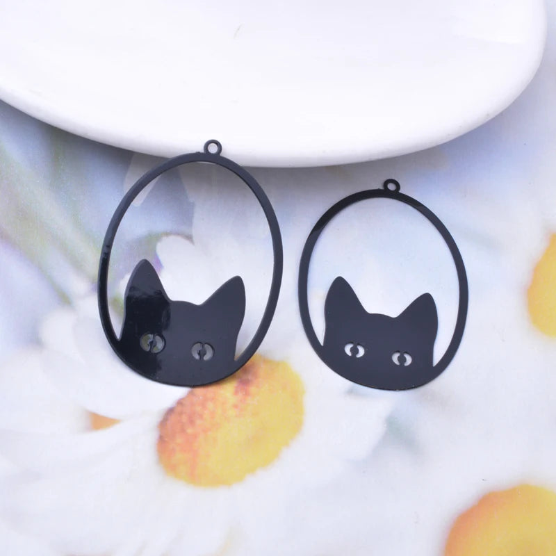 30 Uds AD3485 filigrana de forma ovalada ojos de gato dijes pendiente Metal latón amarillo verde colgante fino DIY joyería fabricación de pendientes