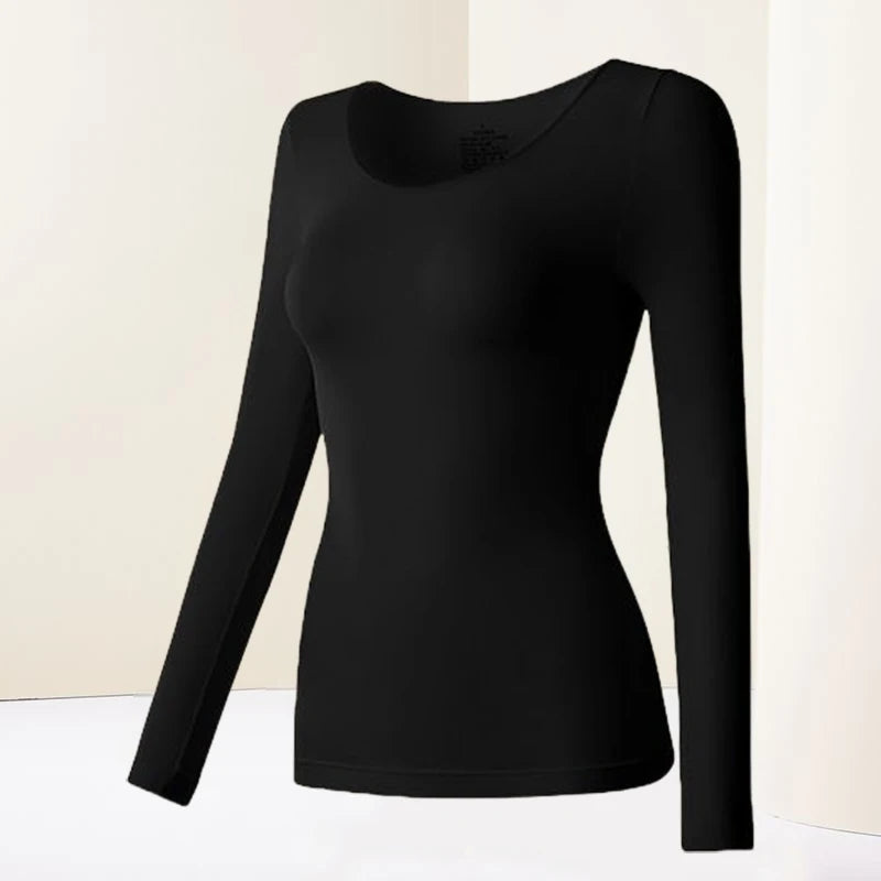 Ropa interior térmica para mujer, camisa de fondo para otoño e invierno, camiseta de manga larga, Top térmico fino, L-XL de piel térmica para mujer