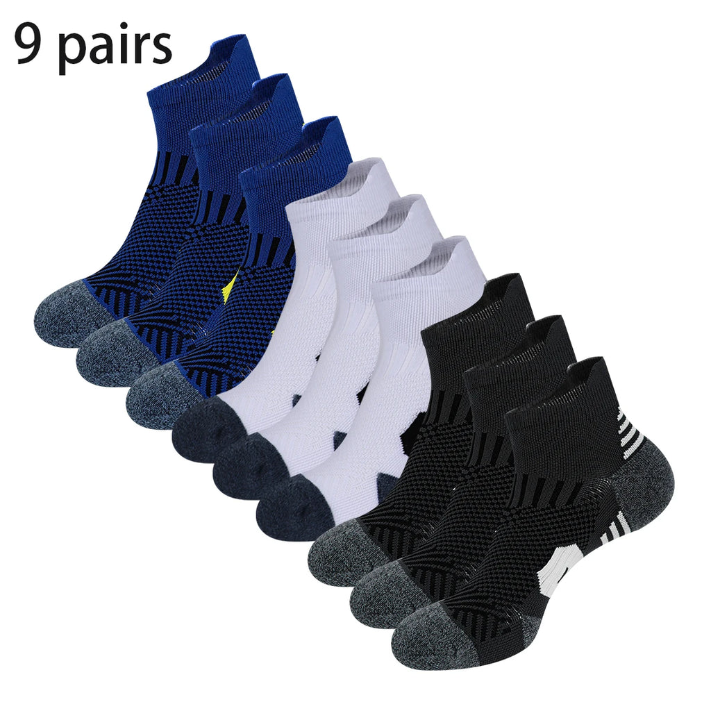 3/9 pares de calcetines deportivos antideslizantes para hombres y mujeres, parte inferior de toalla gruesa, calcetines profesionales para correr, entrenamiento físico, baloncesto