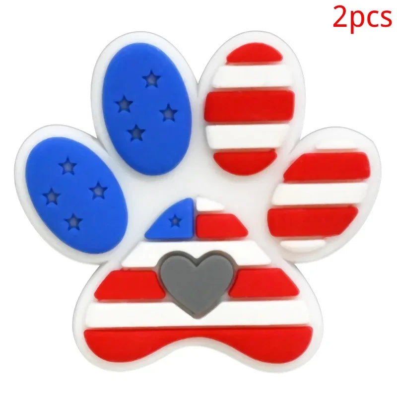 Bonita huella de pata de perro de dibujos animados, 2 uds., hebillas de PVC para zapatos, dijes, accesorios, decoraciones para zuecos, pulseras de zapatillas, regalo de fiesta DIY para niños