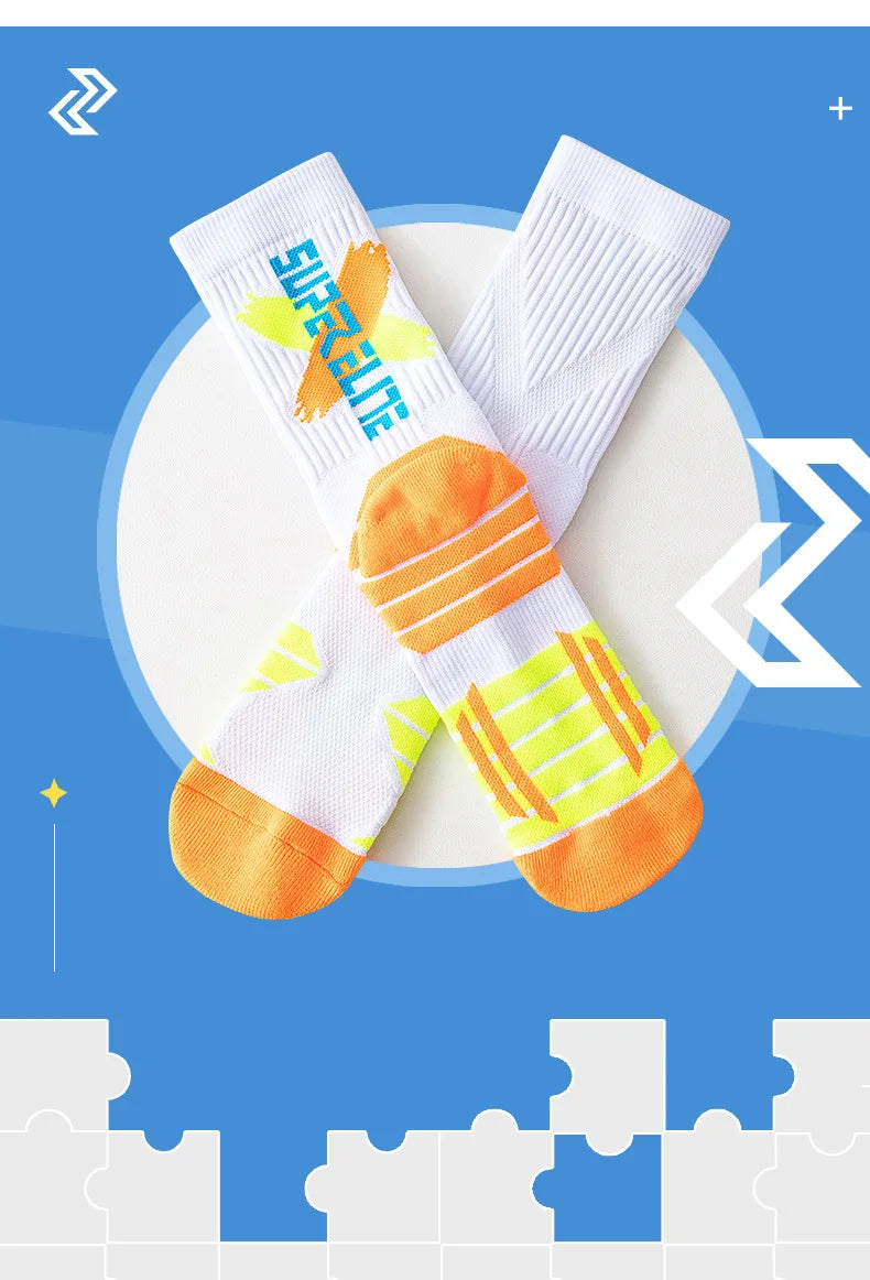 Calcetines deportivos profesionales para hombre, medias de tubo alto, con fondo grueso, absorbente de golpes, contraste de Color, Elite, 1 par