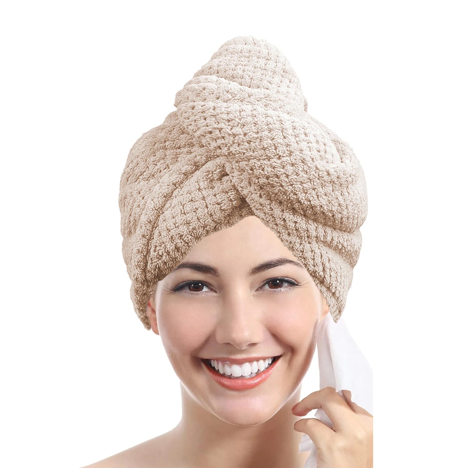 Toalla para el cabello de color sólido Gorro para el cabello seco texturizado 9,8 "X 25,5" toalla absorbente para el cabello para mujeres con botones