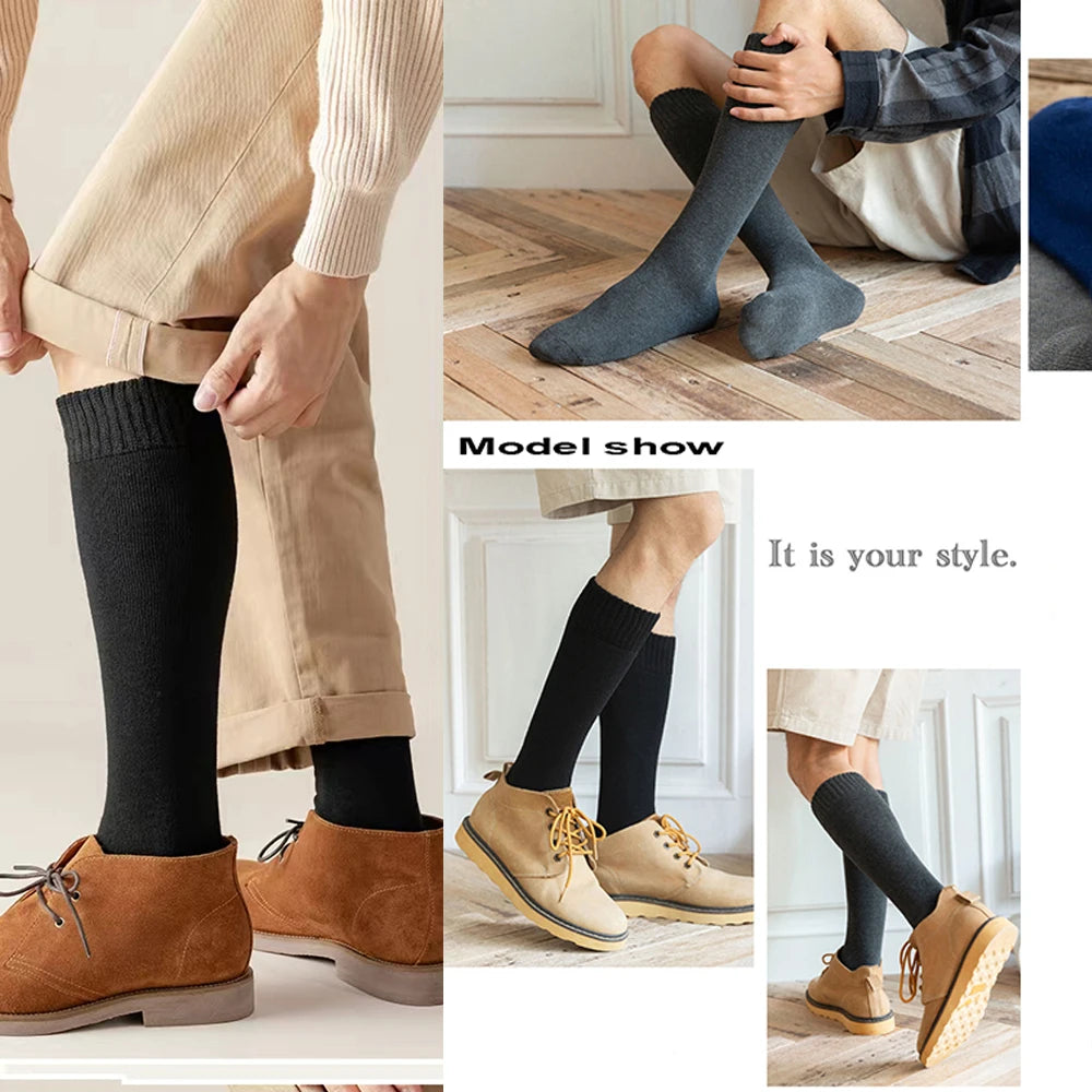 Calcetines largos hasta la rodilla de invierno para hombre, medias de lana que mantienen el calor más largas, calcetines de compresión de felpa para invierno, cubierta gruesa de algodón, regalo Sokken para pantorrilla