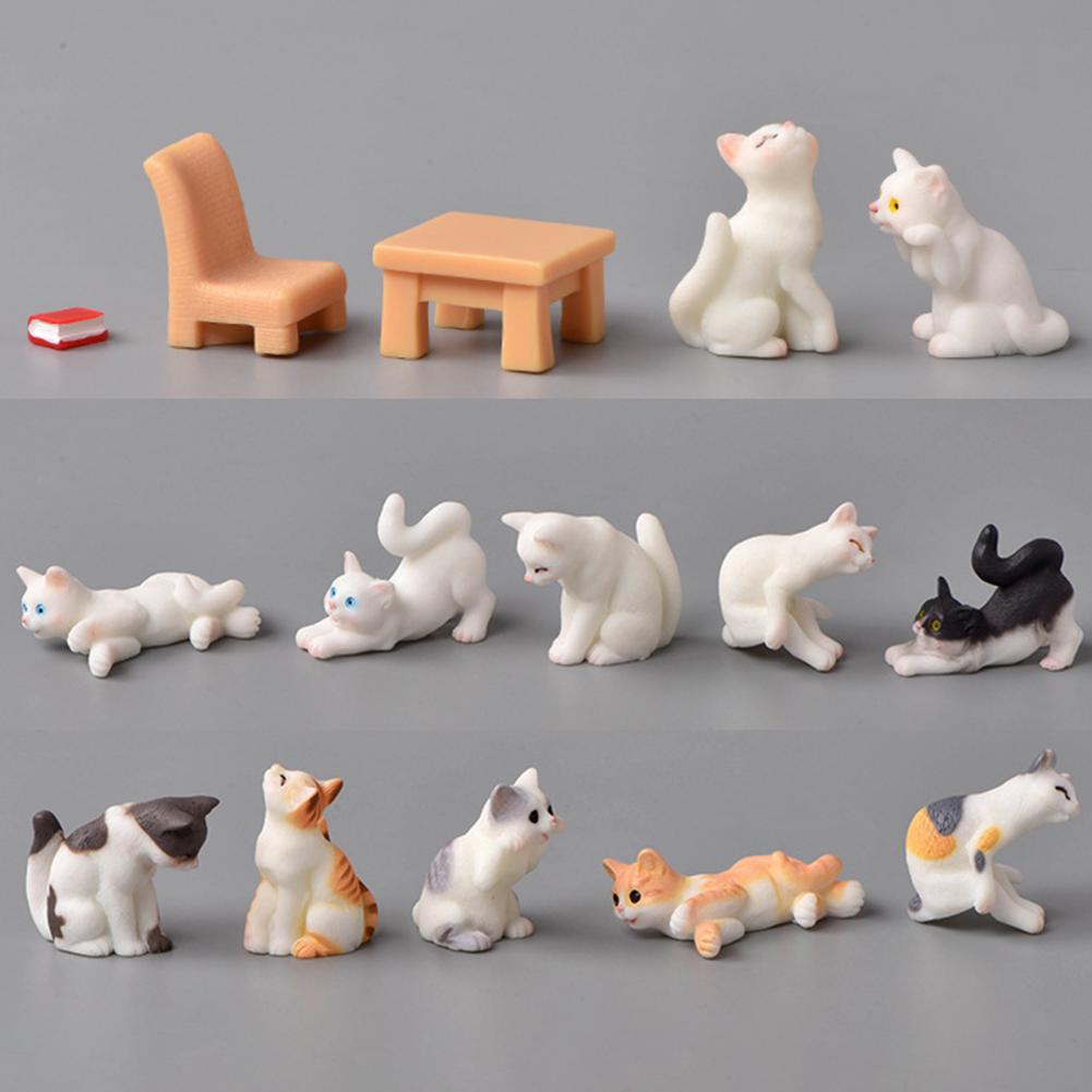 Mini adorno de gato Kawaii, estatua de gatito de jardín, regalo para niños, miniaturas, familia de gatos, figuritas decorativas, artesanías de gatos bonitos