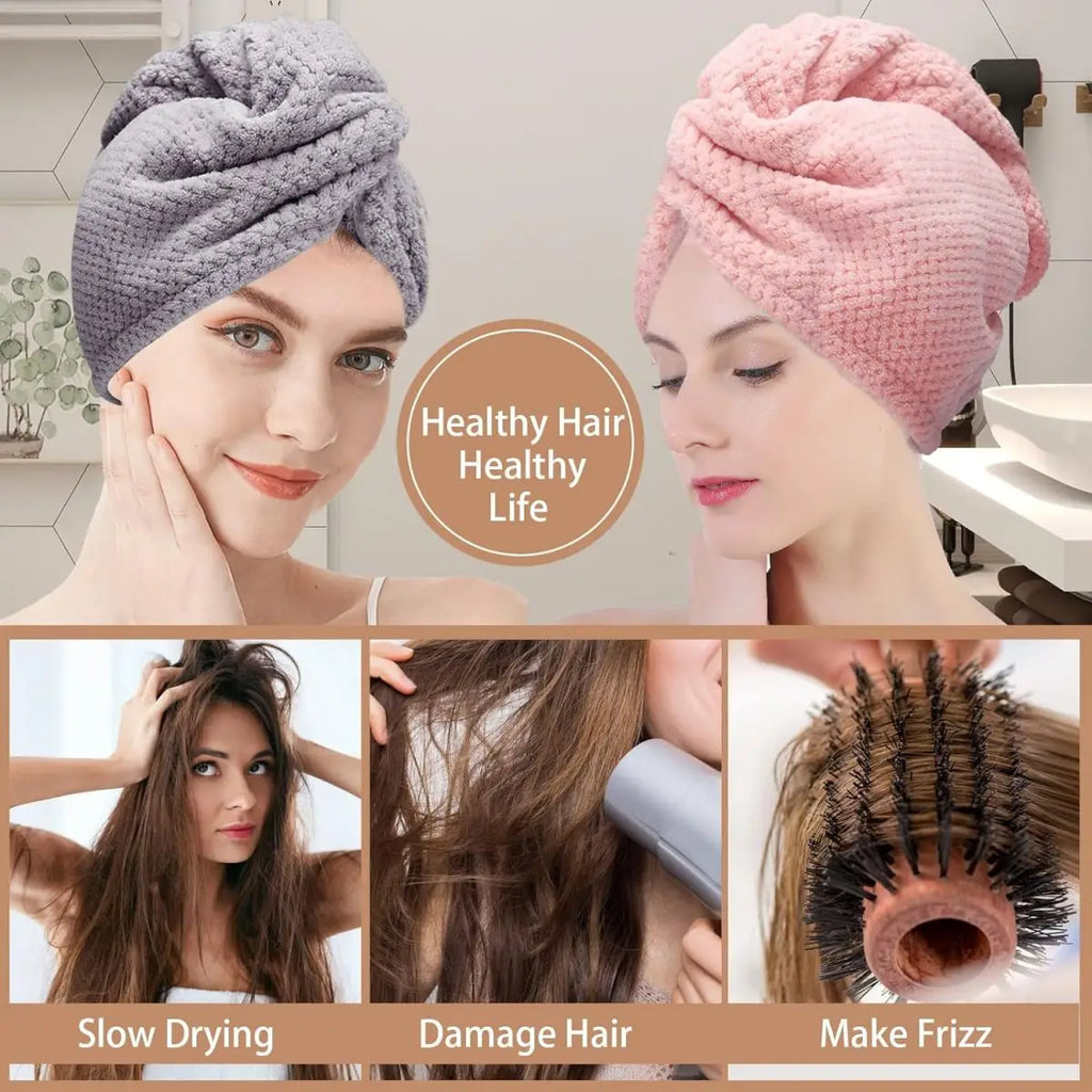 Toalla para el cabello de color sólido Gorro para el cabello seco texturizado 9,8 "X 25,5" toalla absorbente para el cabello para mujeres con botones