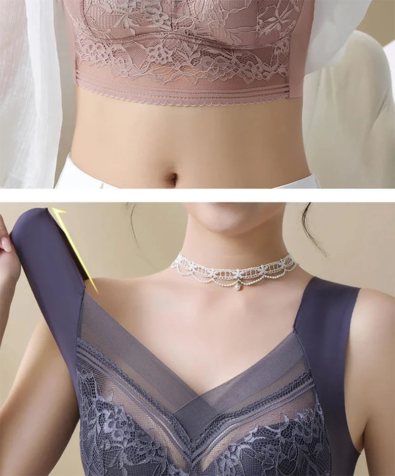L-6L sujetador grande para mujer, Push Up de seda helada, Bralette superior sin costuras, sujetadores de encaje inalámbricos para verano, Top de talla grande, lencería, ropa interior 15019