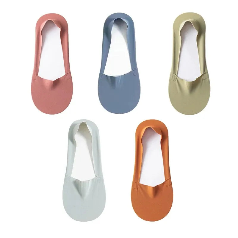 5 pares de calcetines para mujer, transpirables, invisibles, de silicona, antideslizantes, de color sólido, calcetines tipo barco, cómodos, de alta calidad, invisibles, ultrafinos