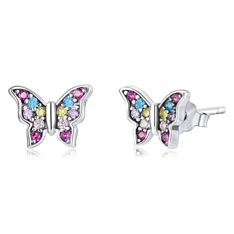 WOSTU-pendientes de plata de ley 925 con diseño de animales y patas bonitas de arcoíris para mujer, aretes con forma de corazón, flor ovalada, circonita, cangrejo, regalo de joyería