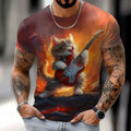 Camiseta con gráfico de gato divertido de verano para hombre, camisetas de manga corta con cuello redondo para ocio al aire libre, ropa holgada con estampado 3D para hombre, camisetas Harajuku