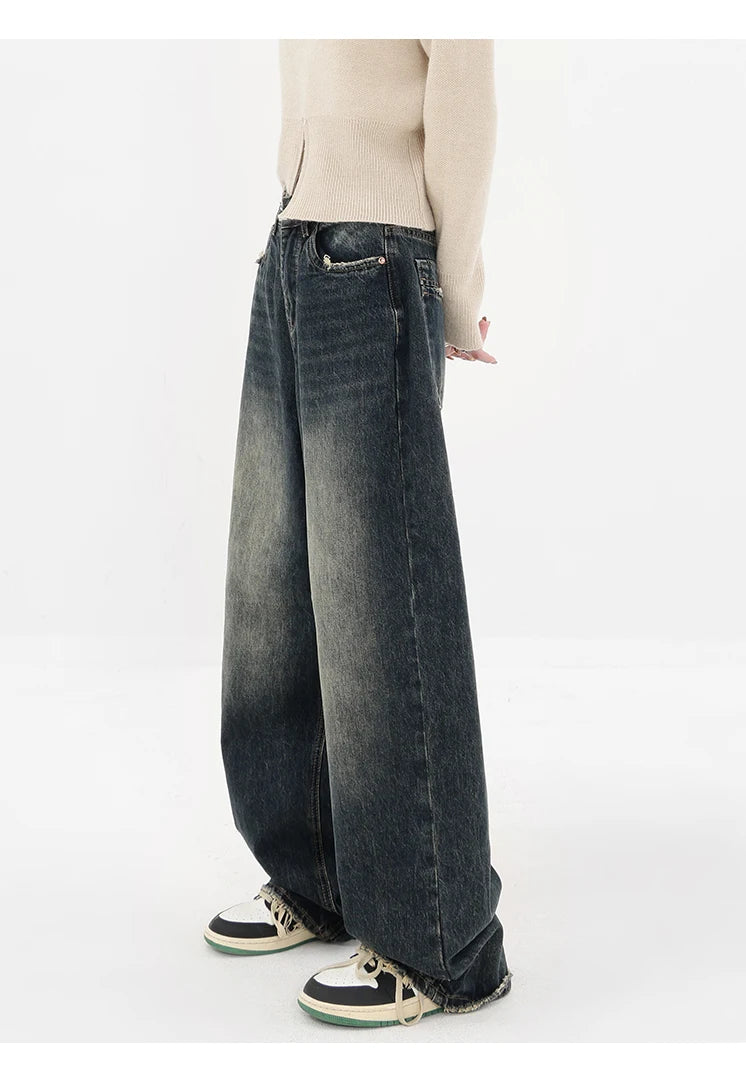 Ropa de calle Harajuku, moda Retro, pantalones vaqueros de cintura alta para mujer, pantalones vaqueros holgados rectos de pierna ancha Y2K, pantalones holgados