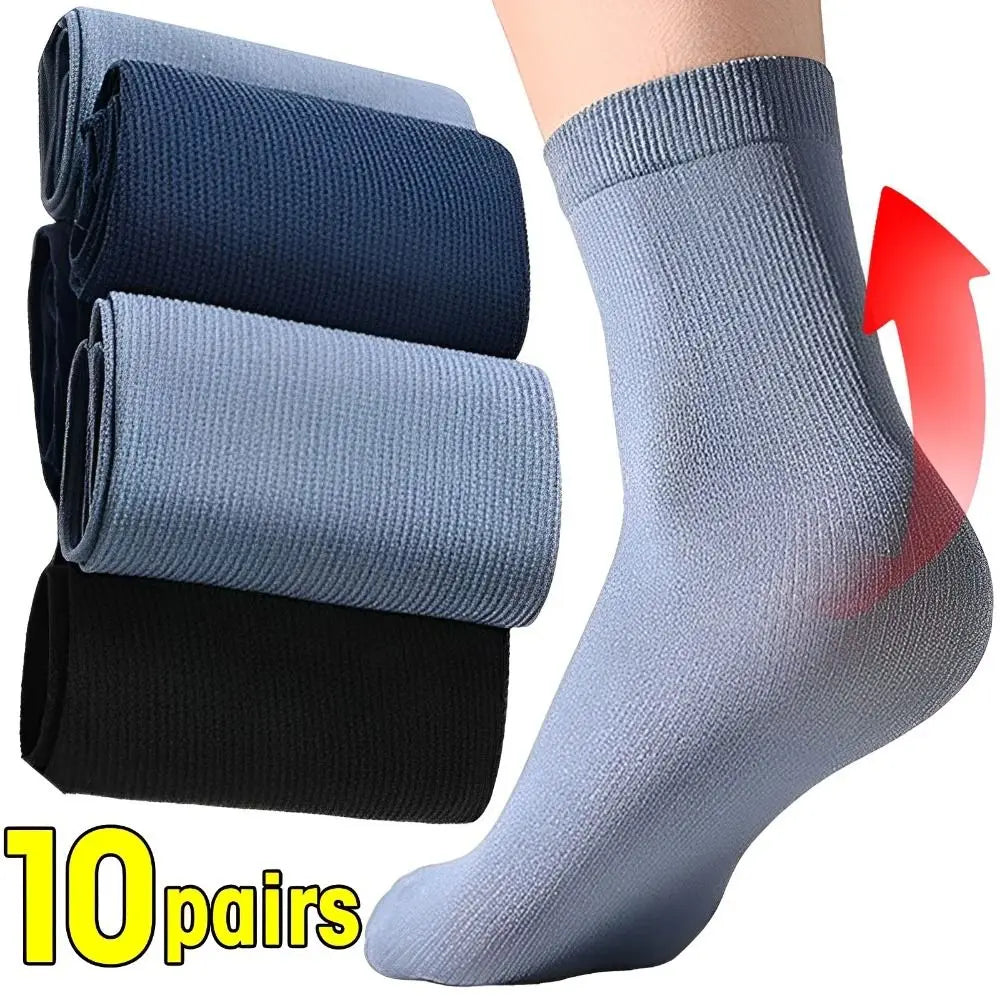10 pares de calcetines de seda de hielo para hombre, calcetines ultrafinos de verano y primavera, calcetines de negocios sólidos, calcetines suaves transpirables, calcetines tobilleros de fibra de bambú