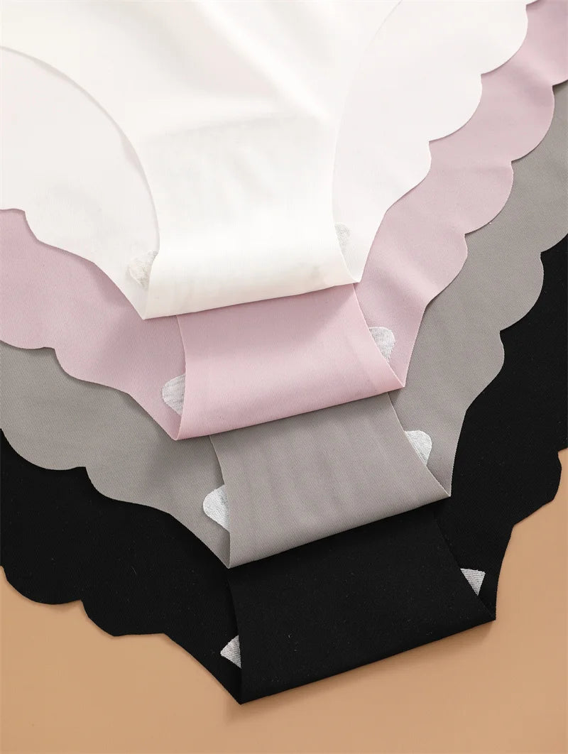 Braguitas de Seda de Hielo sin Costuras, 4 Piezas/Juego, Braguitas de Mujer de Color Sólido, Ropa Interior Elástica, Ultrafinas, sin Rastro, con Laterales Ondulados