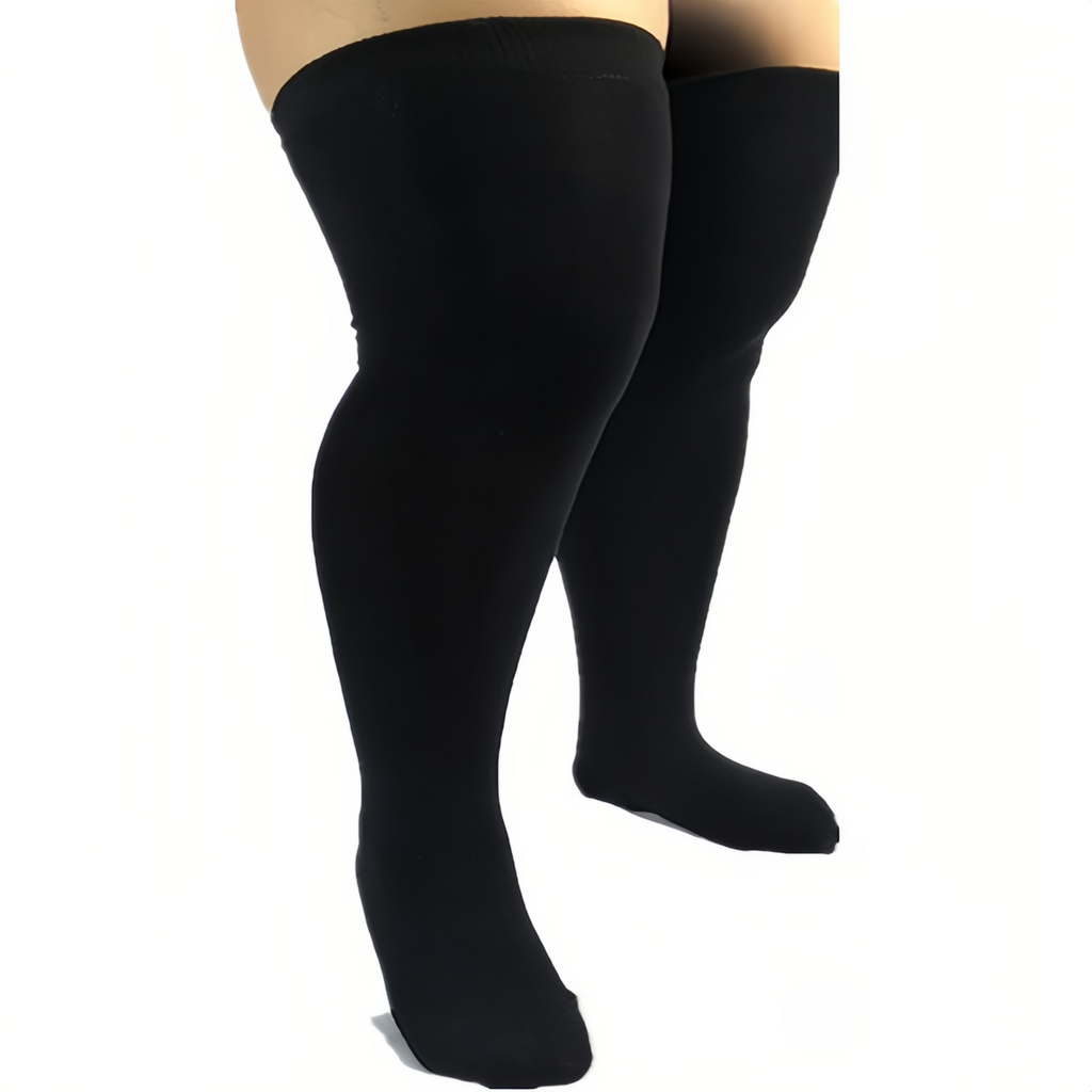 Calcetines largos a rayas blancas y negras, medias altas hasta el muslo elásticas por encima de la rodilla de talla grande, calentadores de piernas para Otoño e Invierno para mujeres de gran tamaño XL
