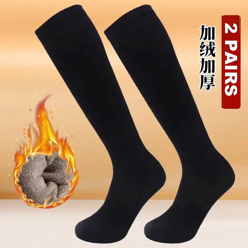 Calcetines largos hasta la rodilla de invierno para hombre, medias de lana que mantienen el calor más largas, calcetines de compresión de felpa para invierno, cubierta gruesa de algodón, regalo Sokken para pantorrilla