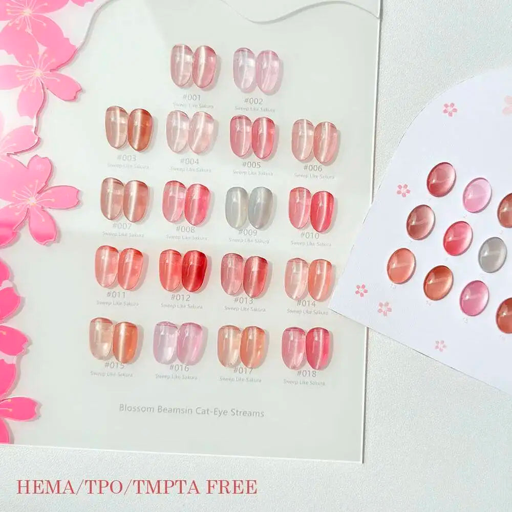 Juego de esmaltes de uñas en Gel de ojo de gato de cristal Sakura rosa, barniz de Gel LED UV magnético brillante semipermanente con tarjeta de Color