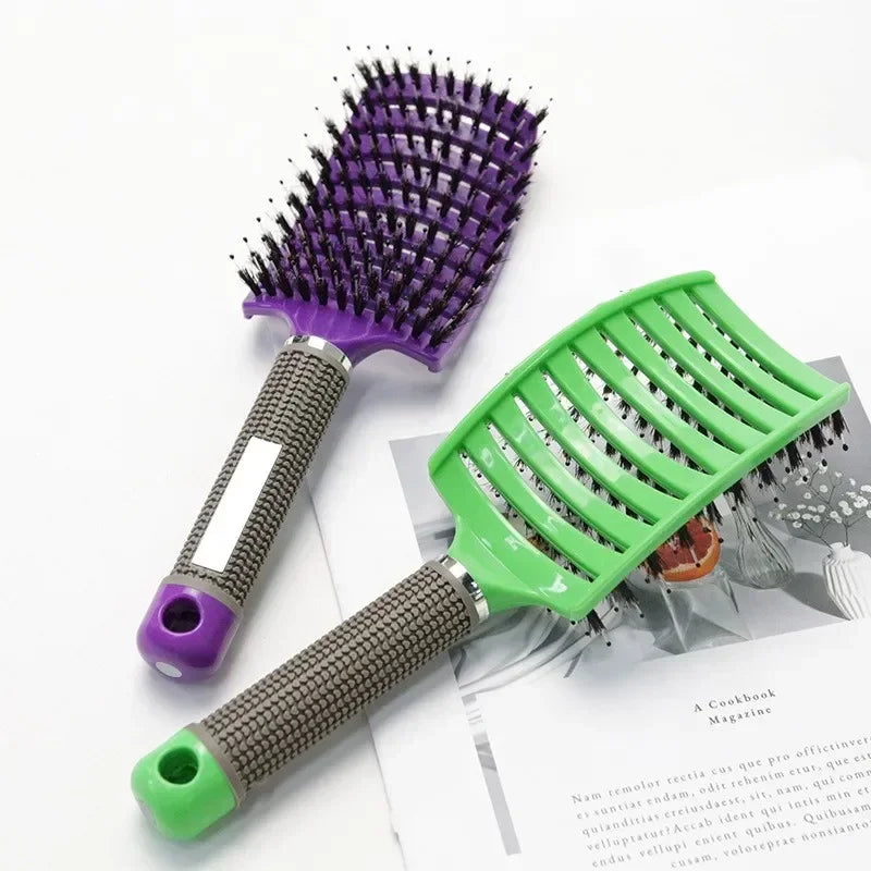 Cepillo para el cabello, cepillo para el cabello exfoliante, cerdas, peine para el cabello rizado húmedo para mujer, herramienta de peinado para salón, especial para pelucas de cabello Real