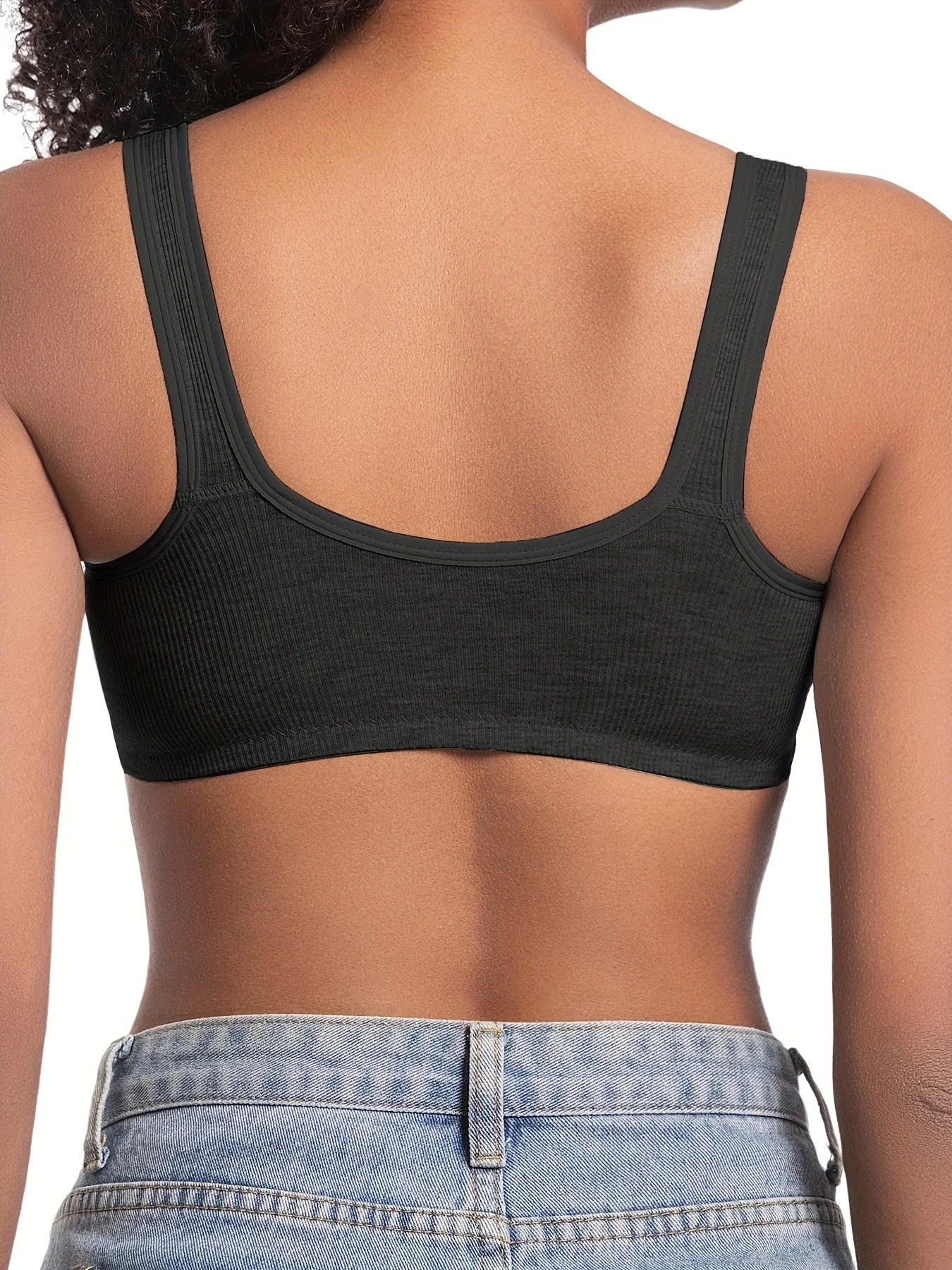 Sujetador de mujer sin aros con cierre frontal, color sólido, cobertura total, copas fijas, más consideradas para personas de mediana edad y mayores individuales