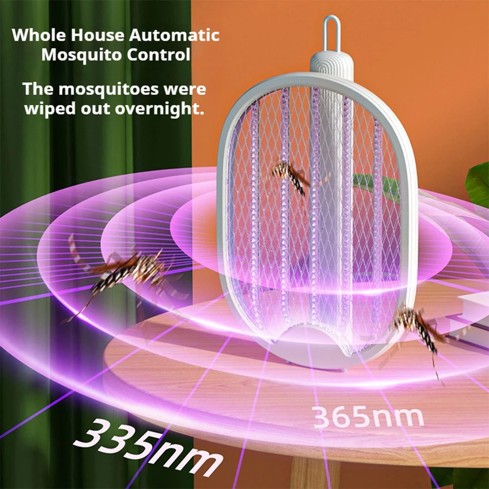 Matamosquitos eléctrico plegable de 3000V, trampa para moscas recargable por USB, matamoscas, raqueta, mata insectos con luz UV, Exterminador de insectos