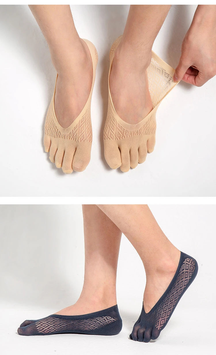 1/5 Pares de Calcetines Invisibles de Verano para Hombre, Calcetines de Cinco Dedos, Finos, de Terciopelo, Antideslizantes, Transpirables, Elásticos, de Seda Suave