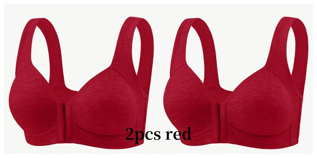 Sujetador de mujer sin aros con cierre frontal, color sólido, cobertura total, copas fijas, más consideradas para personas de mediana edad y mayores individuales