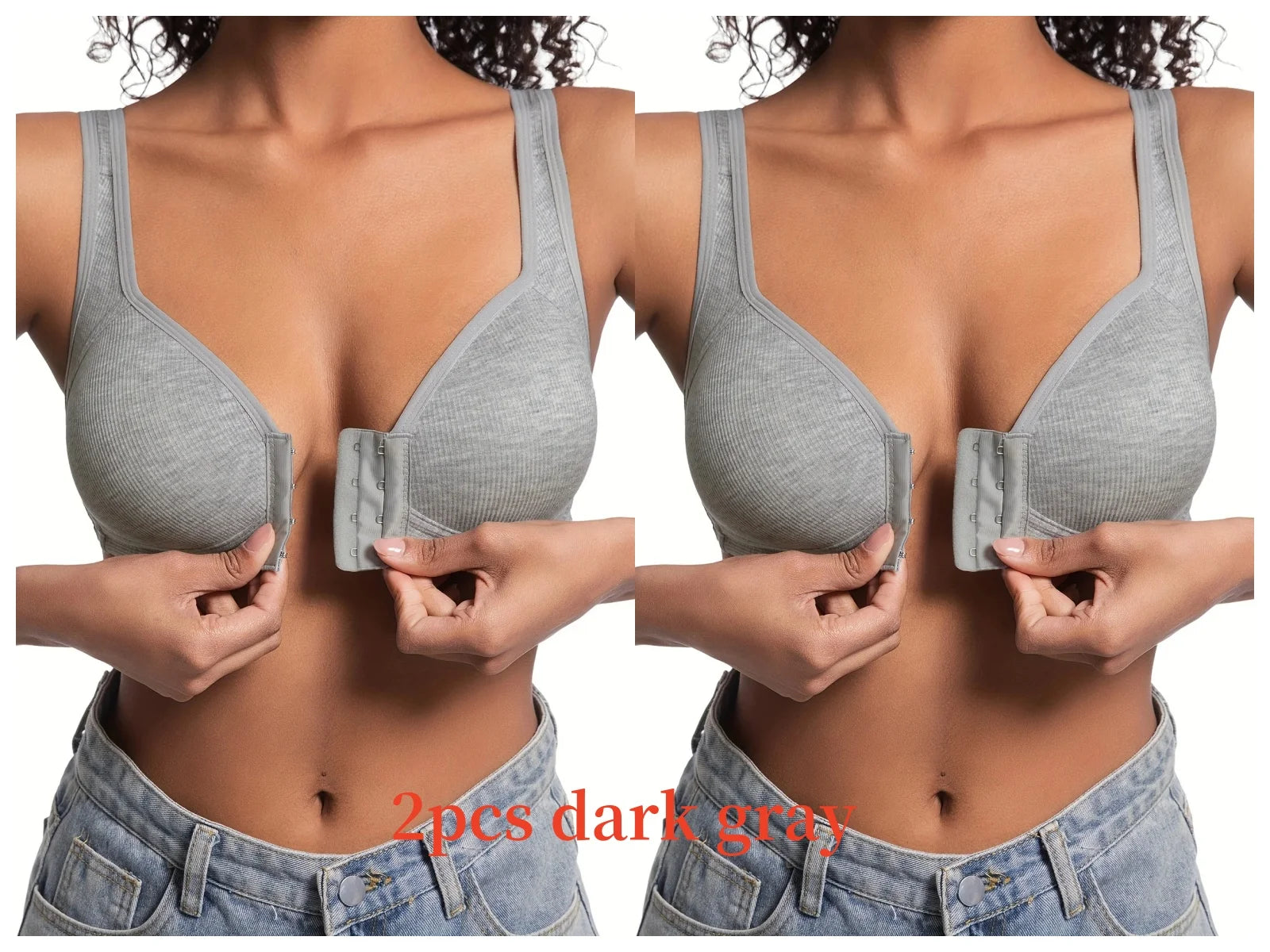Sujetador de mujer sin aros con cierre frontal, color sólido, cobertura total, copas fijas, más consideradas para personas de mediana edad y mayores individuales