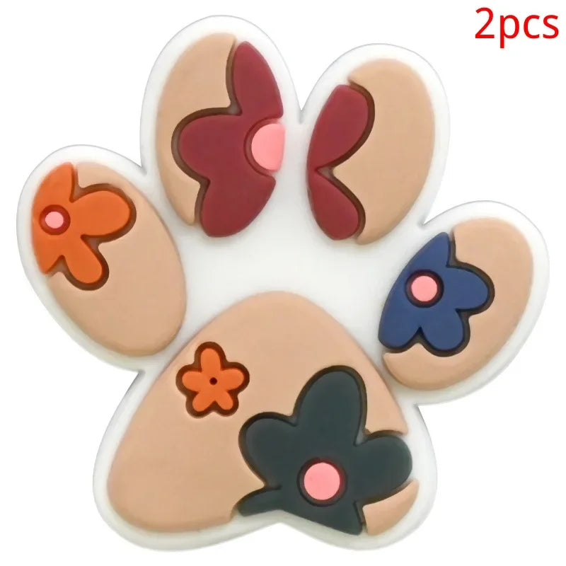 Bonita huella de pata de perro de dibujos animados, 2 uds., hebillas de PVC para zapatos, dijes, accesorios, decoraciones para zuecos, pulseras de zapatillas, regalo de fiesta DIY para niños