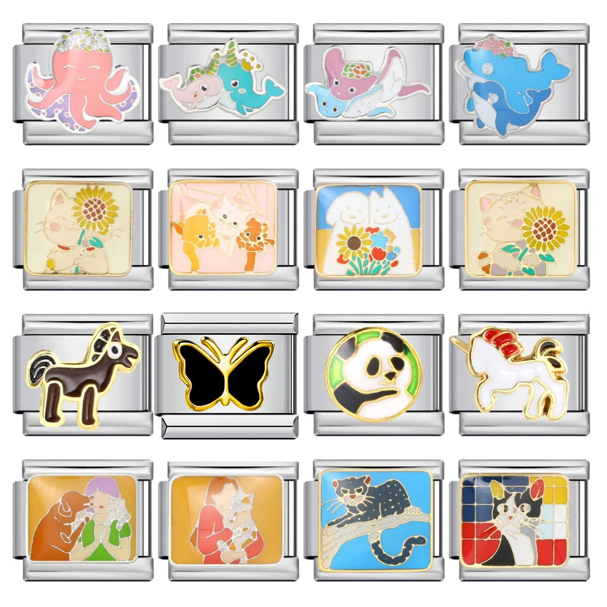 Moda Y2k lindo Kawaii Animal gato perro ballena Panda italiano encanto enlace ajuste 9mm pulsera de acero inoxidable DIY hacer cuentas de joyería