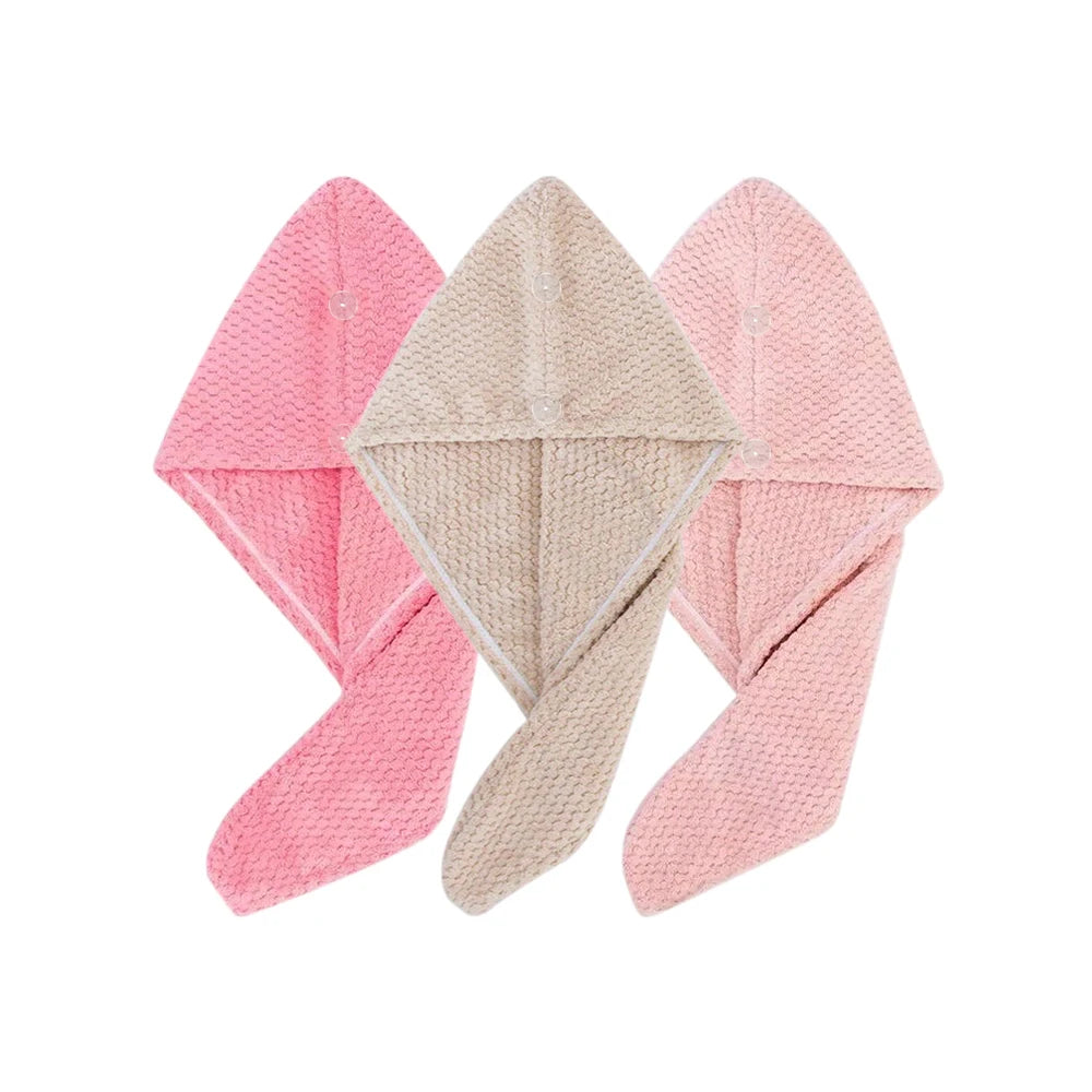 Toalla para el cabello de color sólido Gorro para el cabello seco texturizado 9,8 "X 25,5" toalla absorbente para el cabello para mujeres con botones