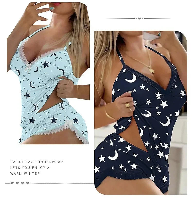 Conjunto de camisón con ribete de encaje sexy, ropa de dormir con tirantes para el hogar de gran tamaño, conjunto de dos piezas, gran oferta