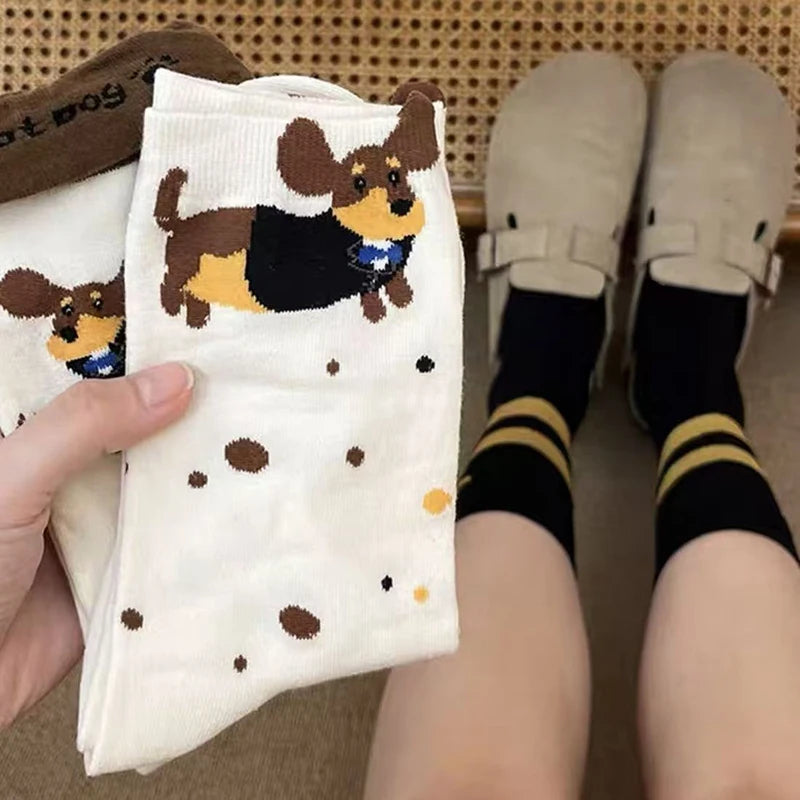 【N】 Calcetines divertidos de algodón con animales de perro salchicha, calcetines lindos y cálidos con estampado de dibujos animados de perro salchicha para otoño e invierno