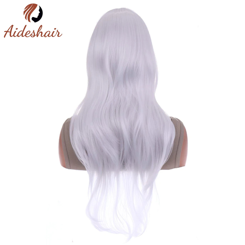 Peluca sintética Aideshair, pelucas de moda de 28 "y 70cm de largo, pelo rizado ondulado, peluca resistente al calor, peluca de Cosplay para mujeres con gorro de peluca gratis