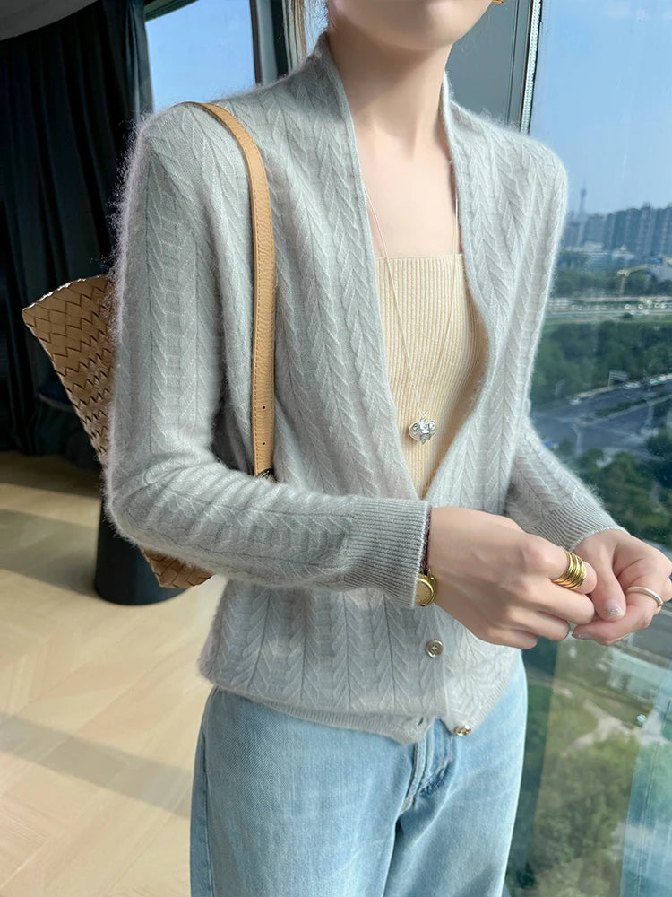 Cárdigan con cuello de bufanda para mujer, Tops, Otoño Invierno, nuevo suéter elegante de lana merina de 100%, suéter de lana elegante para mujer, blusa suave elegante