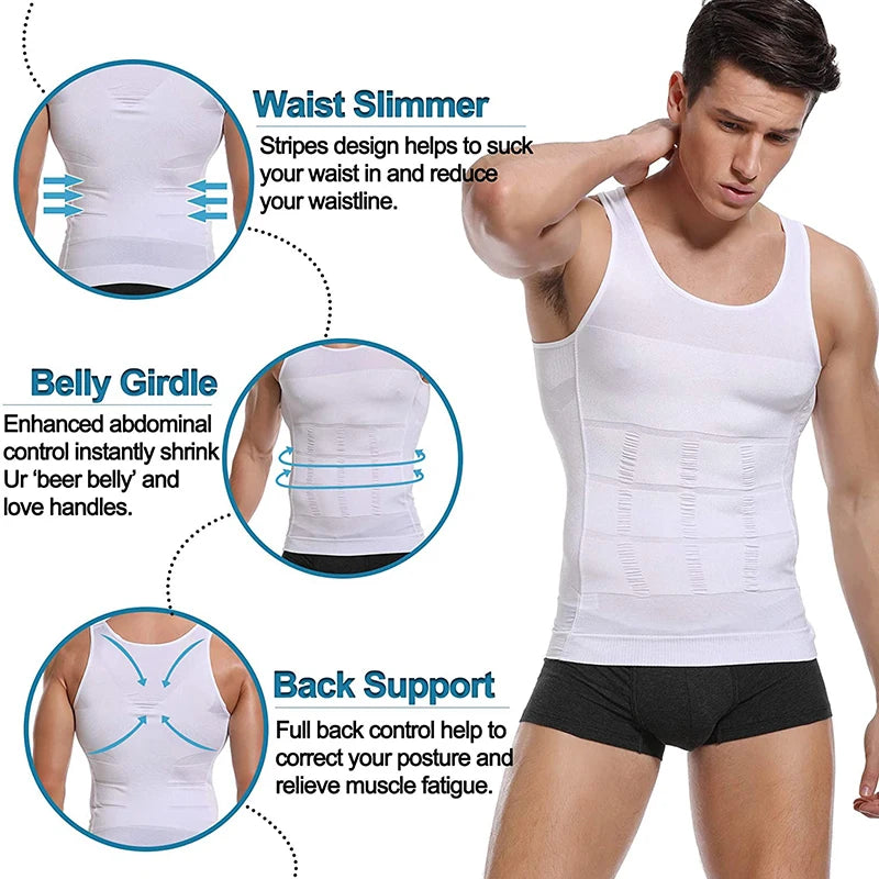 Chaleco moldeador de cuerpo adelgazante para hombre, camisa Abs para Abdomen, entrenamiento de gimnasio delgado, Control de barriga, camiseta sin mangas de compresión, ropa moldeadora sin mangas