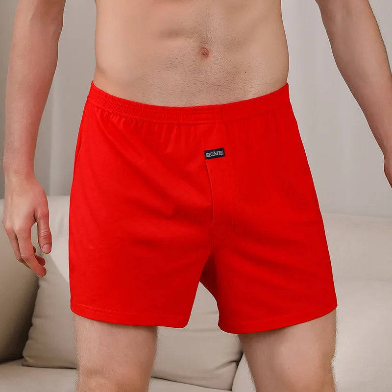 1 Uds. Ropa interior para hombre, pantalones Aro de algodón puro para dormir en casa, pantalones cortos holgados y transpirables de cintura alta para hombre, Boxers de cuatro esquinas